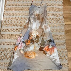 All saints Floral Slip Dress in Soft Gray with Peach Roses